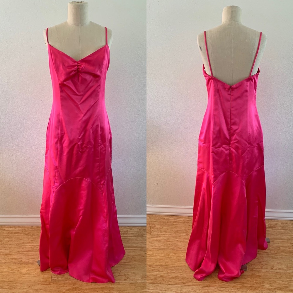 Y2K Vintage Jessica McClintock Dress Size 11 Pink Satin Gown Formal Prom Bridal